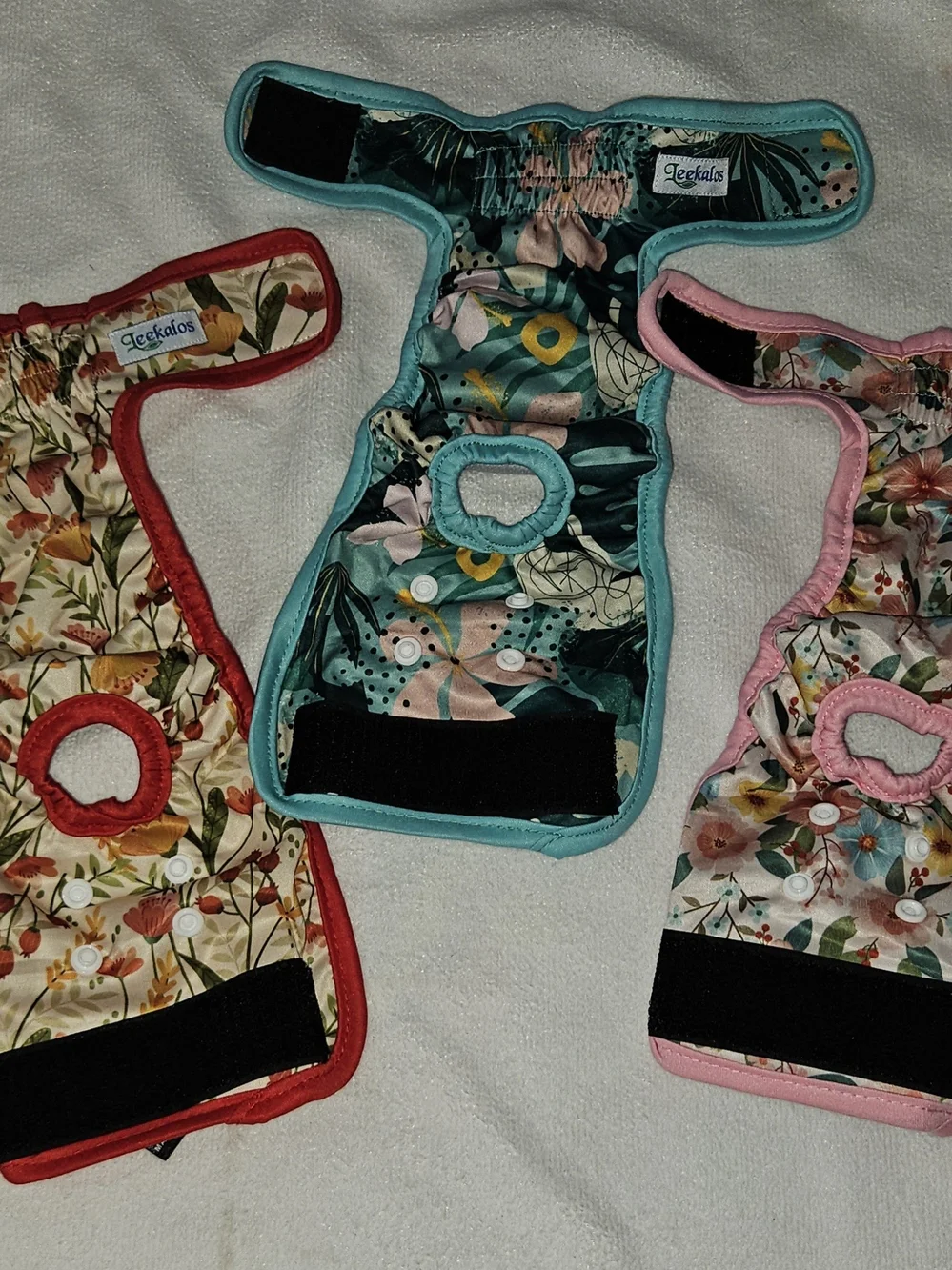 Dogs Floral Reusable Diapers - Pink, Red & Teal SMALL